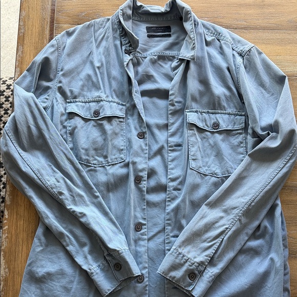 All Saints Men’s Pale Blue Cotton Utility Shirt Jacket